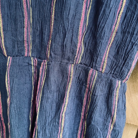 Elan 3/4 Sleeve Faux Wrap Surplice Stripe Pink Romper In Blue Viscose  Size L - Picture 13 of 16